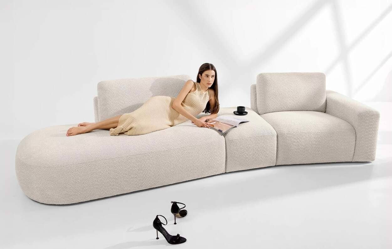 Kampinė sofa ZUCO, smėlio, kairinė/dešininė, 350x105x84 cm