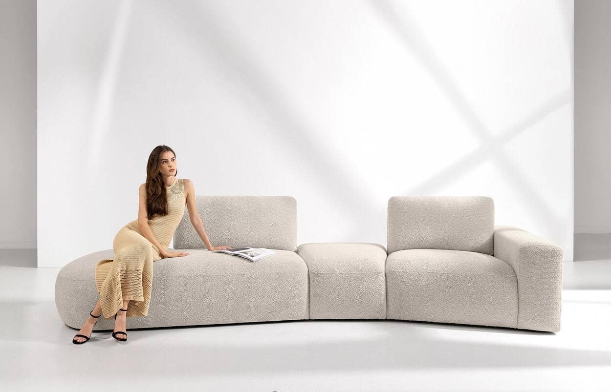 Kampinė sofa ZUCO, smėlio, kairinė/dešininė, 350x105x84 cm