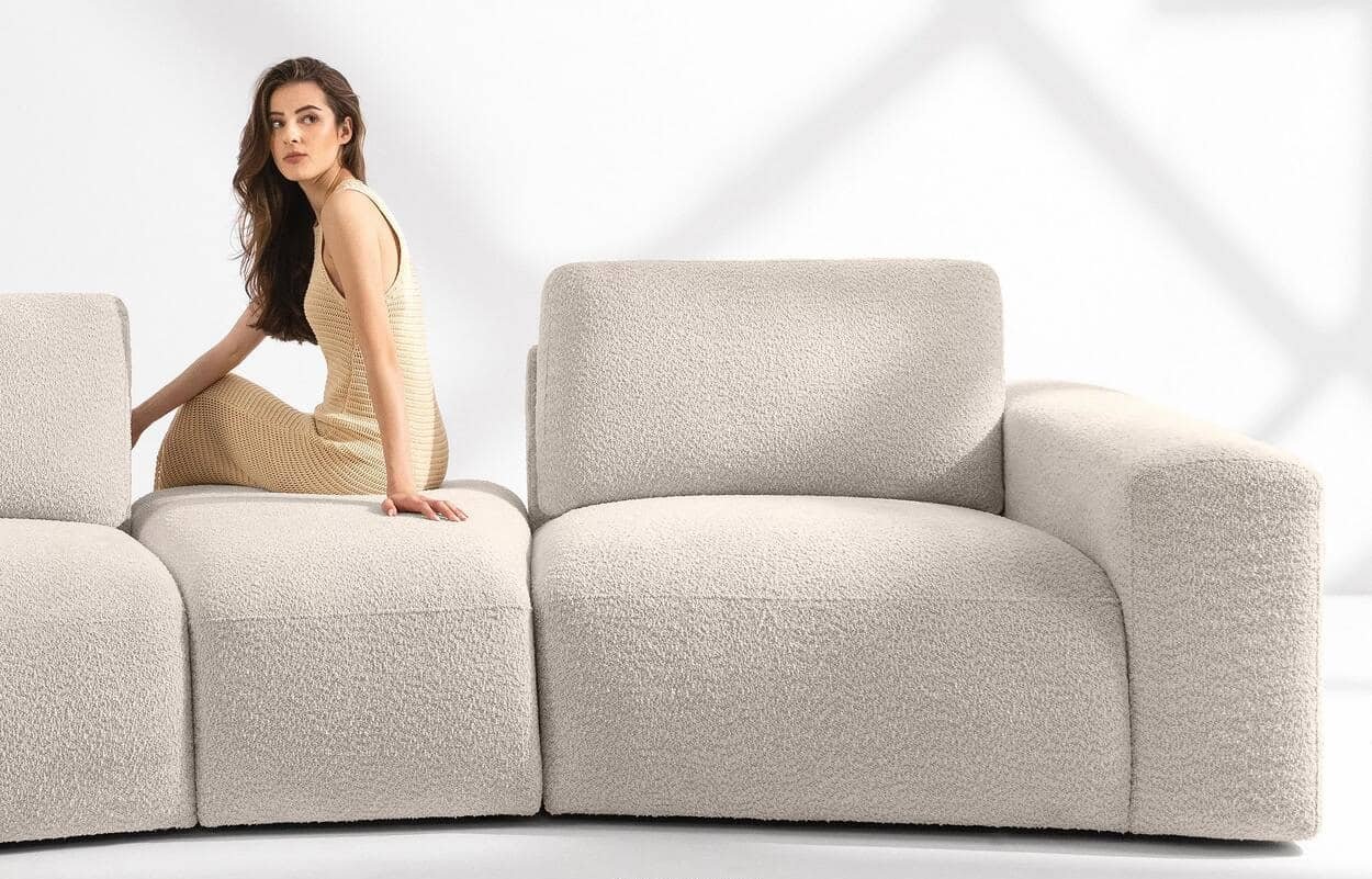 Kampinė sofa ZUCO, smėlio, kairinė/dešininė, 350x105x84 cm