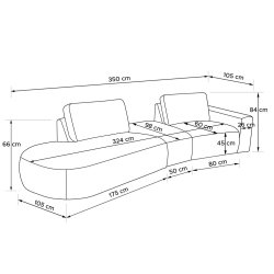 Kampinė sofa ZUCO, smėlio, kairinė/dešininė, 350x105x84 cm