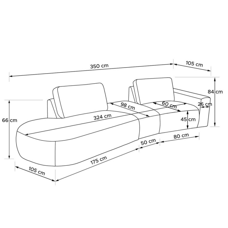 Kampinė sofa ZUCO, smėlio, kairinė/dešininė, 350x105x84 cm