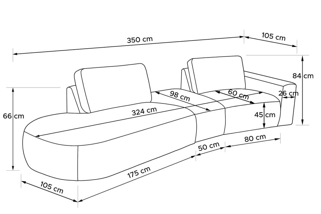 Kampinė sofa ZUCO, smėlio, kairinė/dešininė, 350x105x84 cm