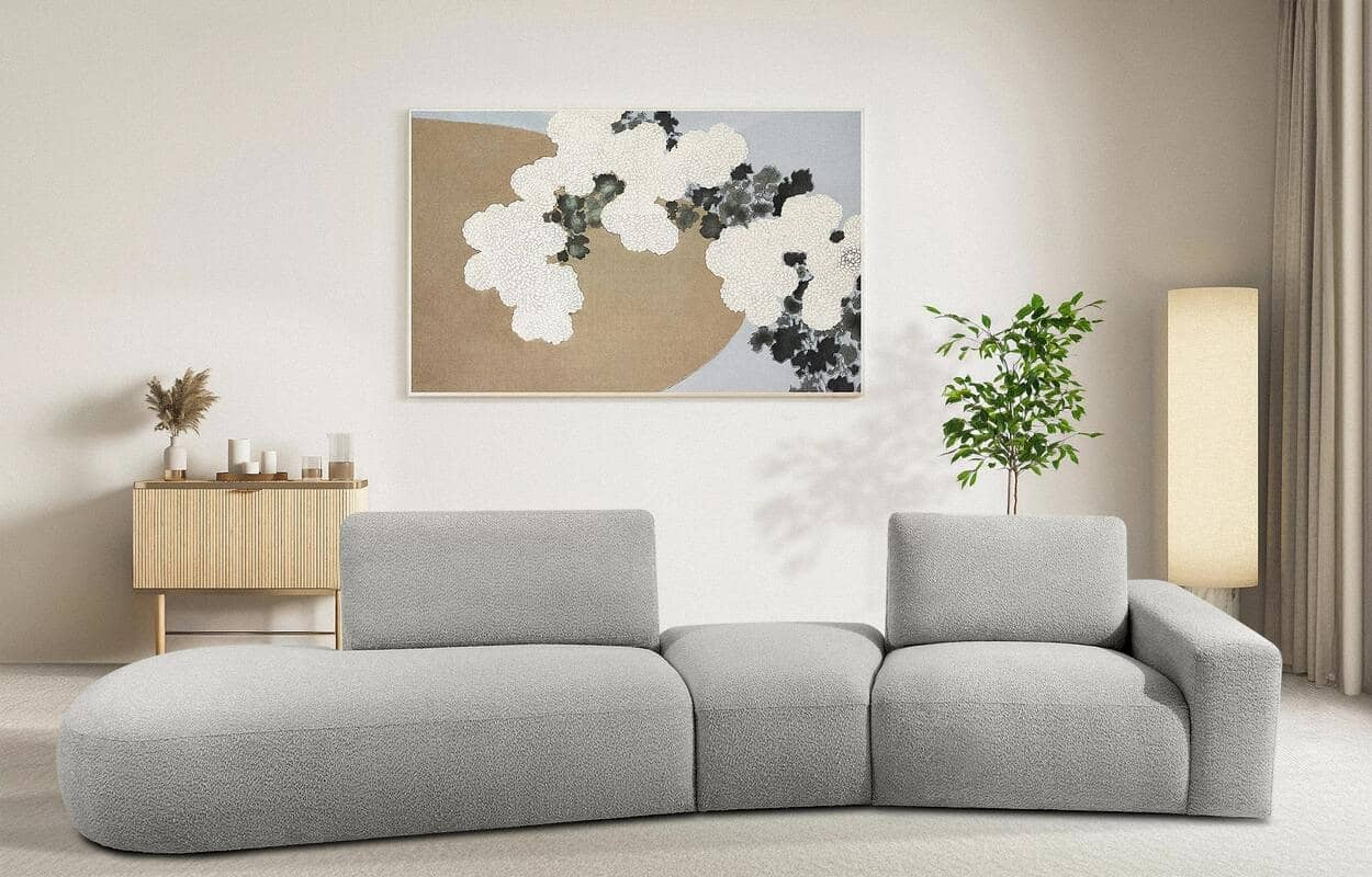 Kampinė sofa ZUCO, pelenų, kairinė/dešininė, 350x105x84 cm