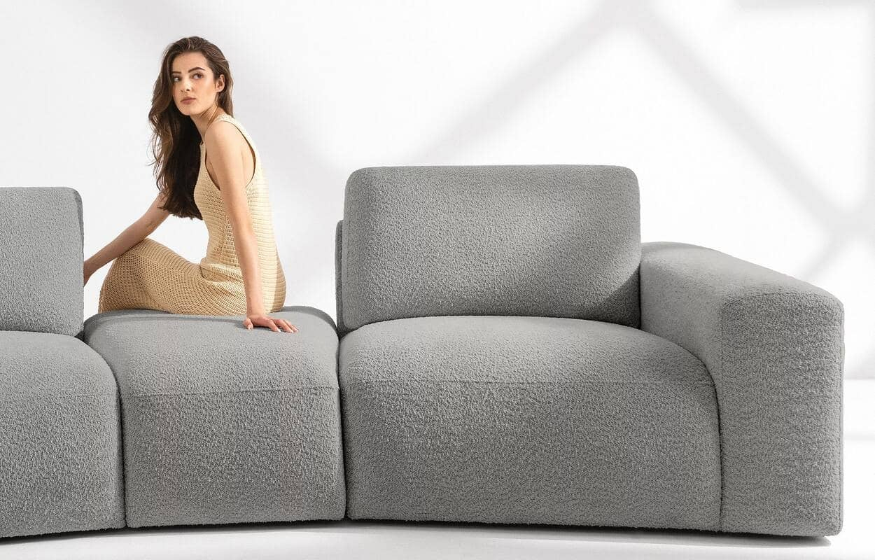 Kampinė sofa ZUCO, pelenų, kairinė/dešininė, 350x105x84 cm