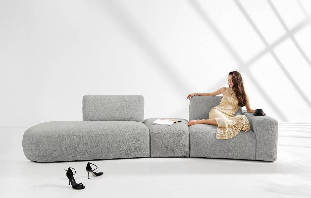 Kampinė sofa ZUCO, pelenų, kairinė/dešininė, 350x105x84 cm