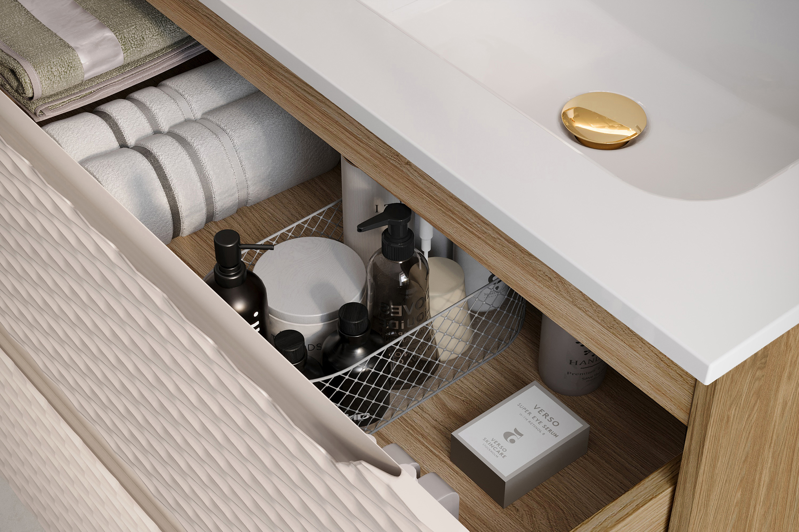 Pakabinama vonios spintelė su praustuvu 829 OCEAN BEIGE