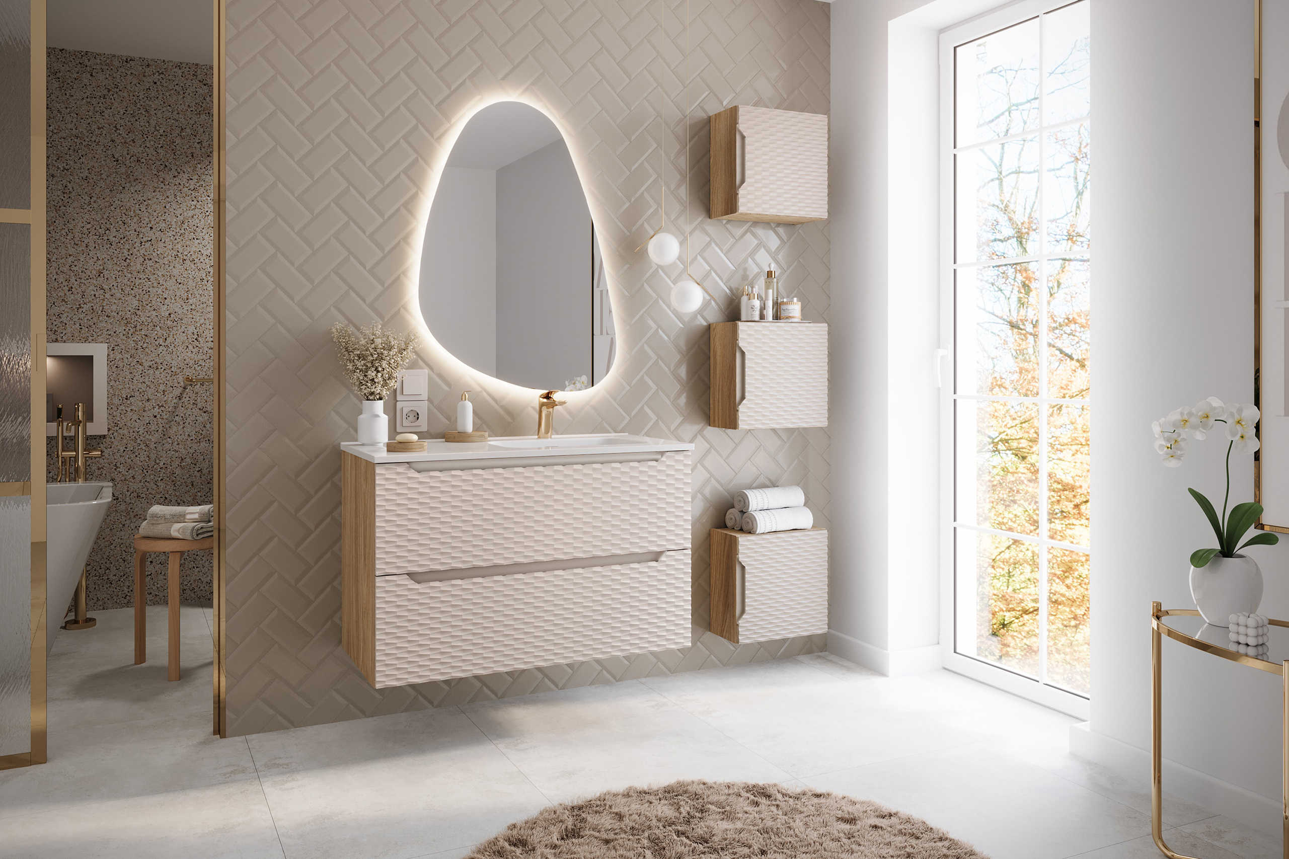 Pakabinama vonios spintelė su praustuvu 828 OCEAN BEIGE