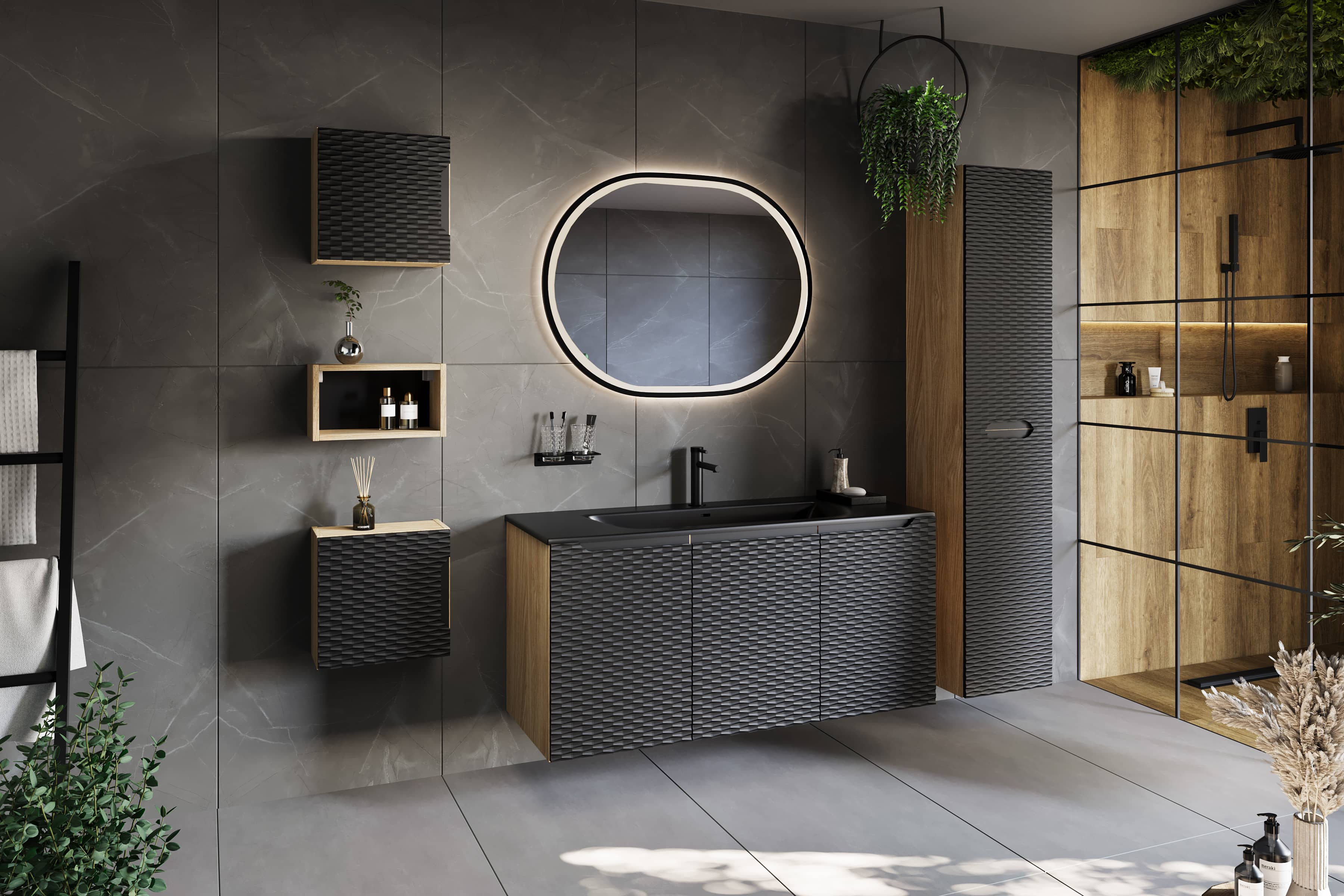 Pakabinama vonios spintelė su praustuvu 826D OCEAN NERO