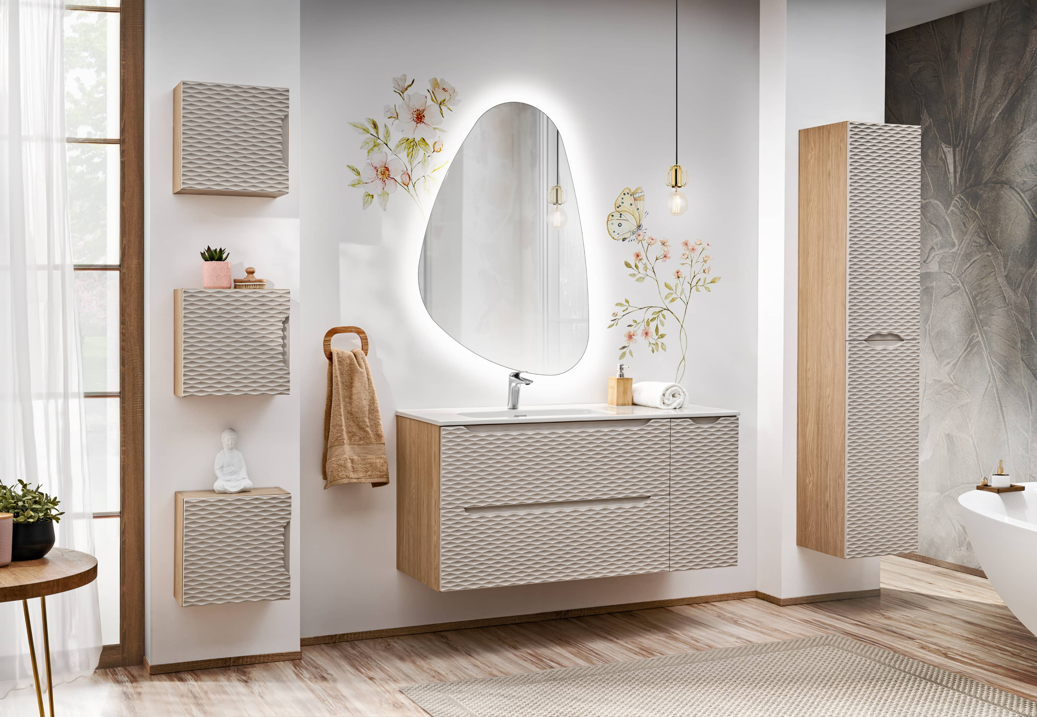Pakabinama vonios spintelė su praustuvu 812D OCEAN BEIGE
