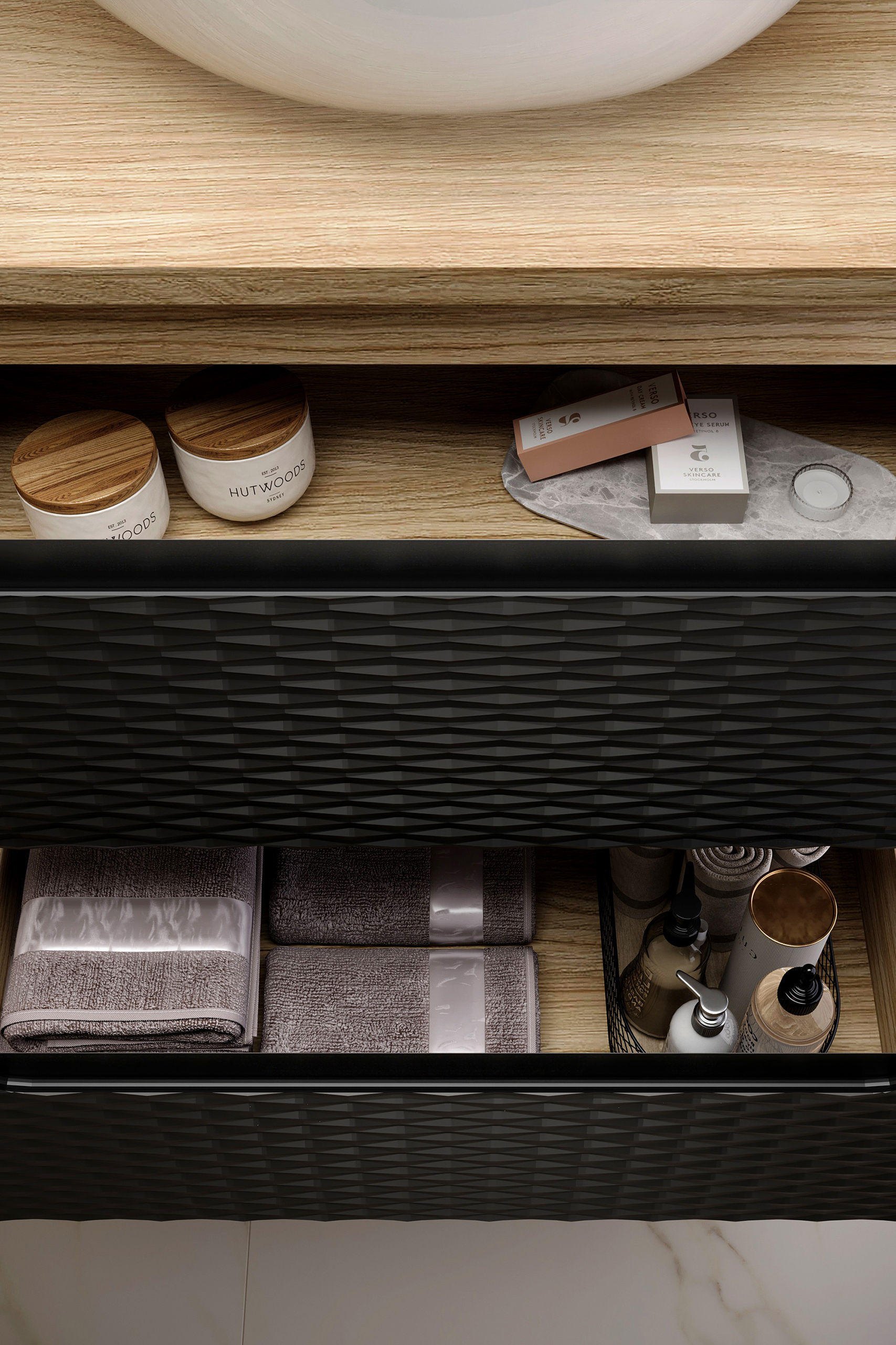 Pakabinama vonios spintelė su praustuvu 828A OCEAN NERO