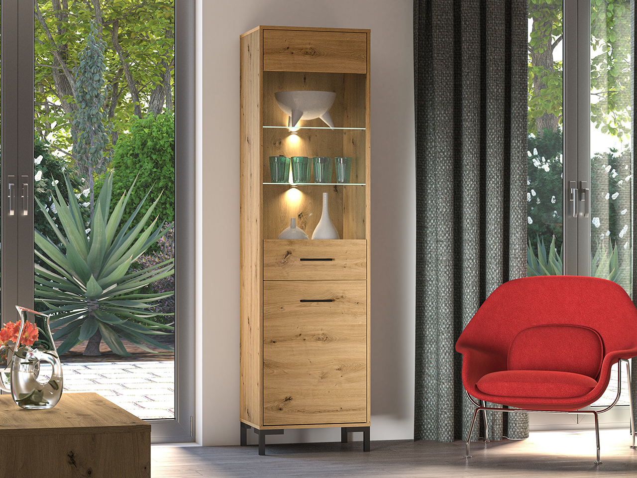 Aukšta vitrina CORI, 55x40x200 cm