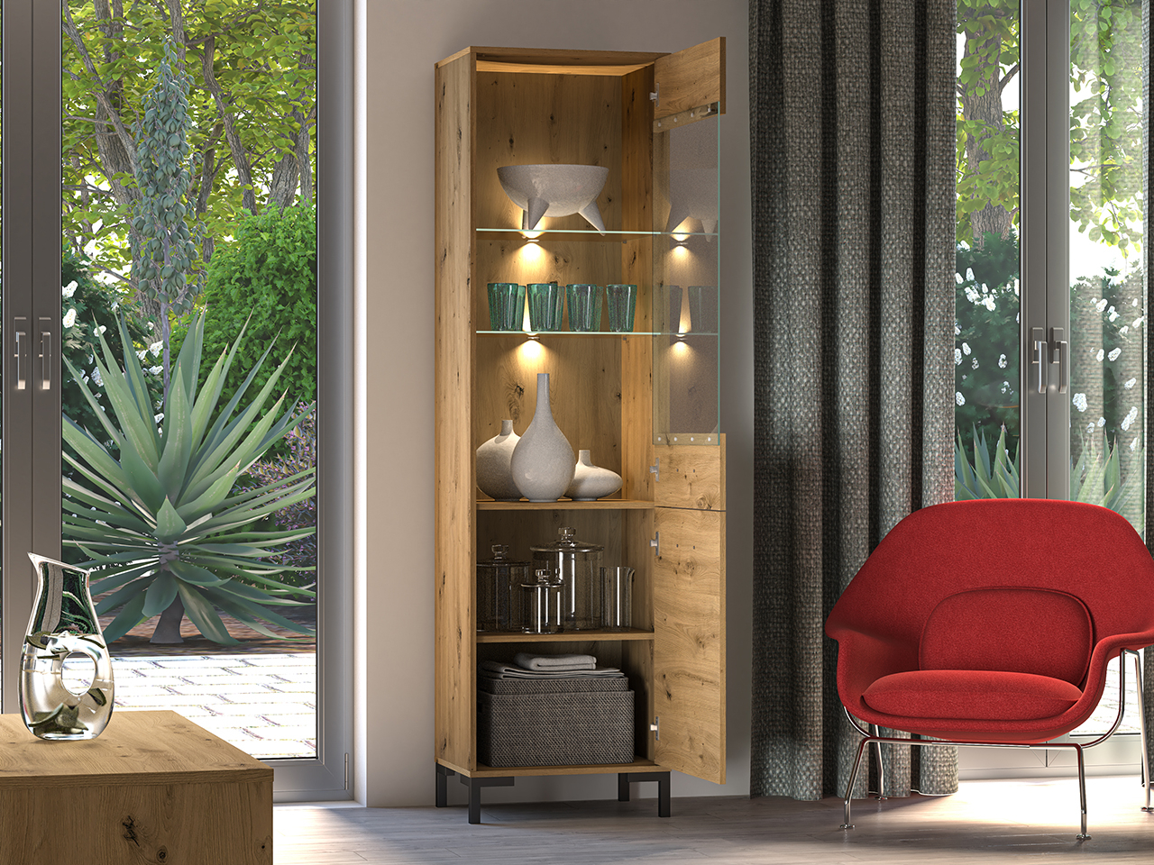 Aukšta vitrina CORI, 55x40x200 cm