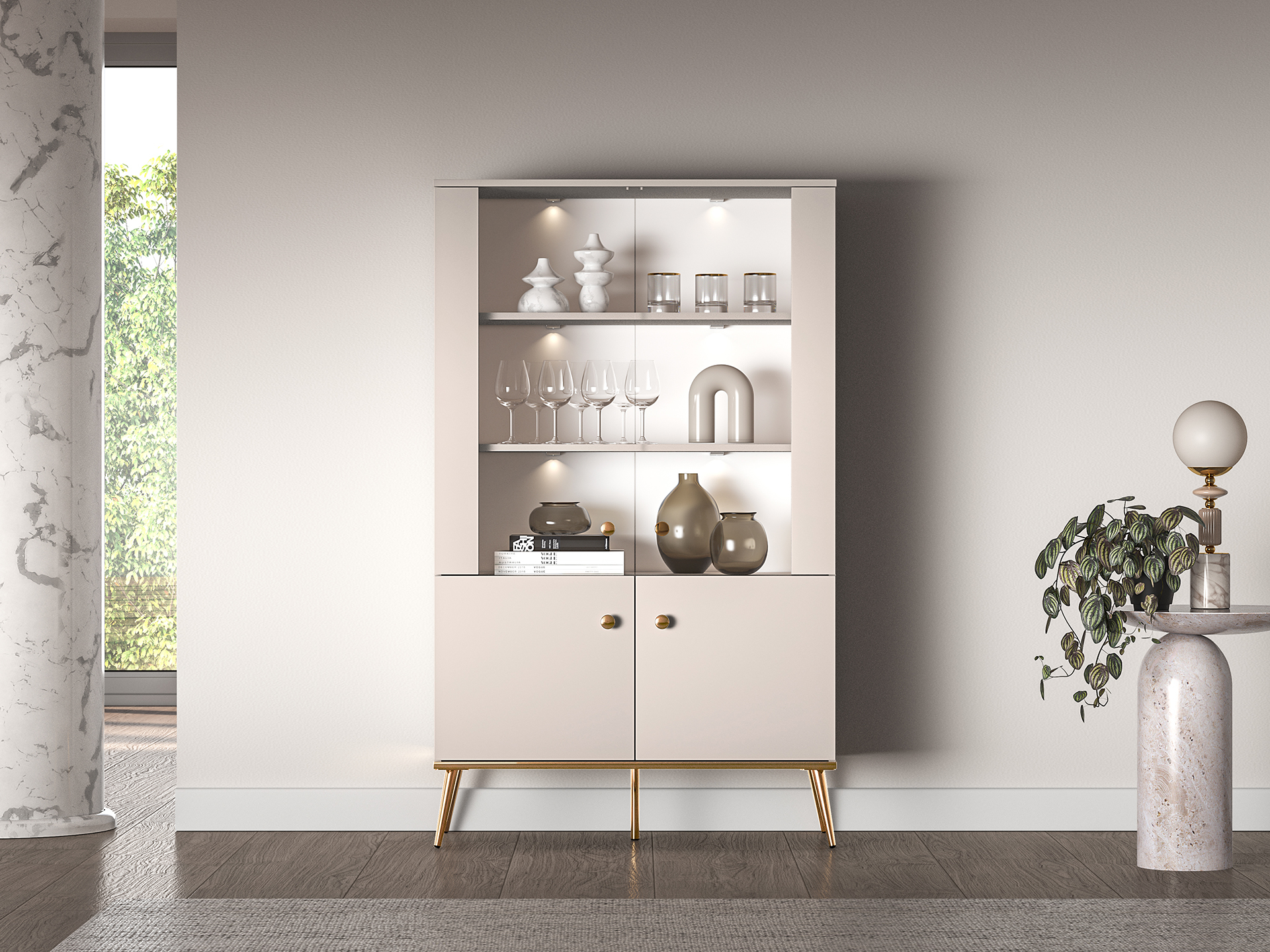 Dvidurė vitrina SELGA, 92x40x152 cm