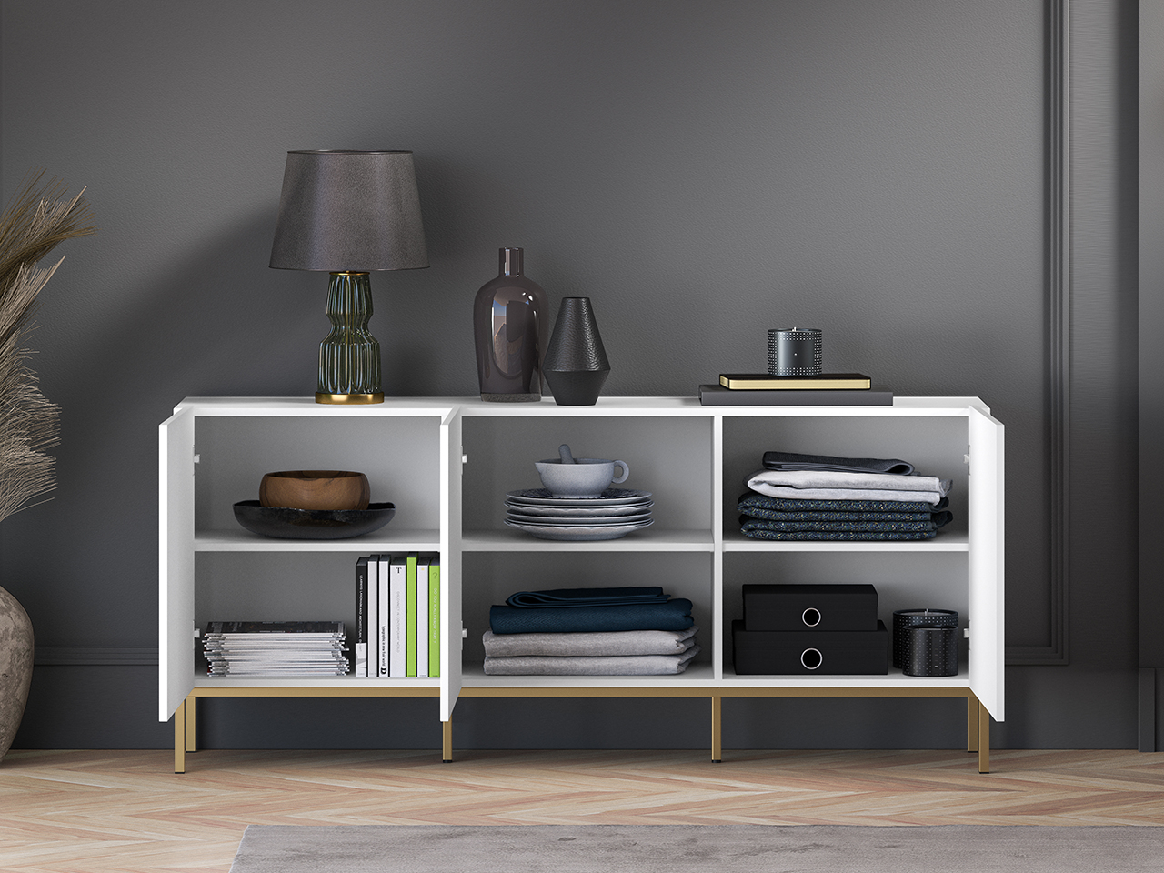 Spintelė CLARI, aukso pagrindas, 170x37x77 cm