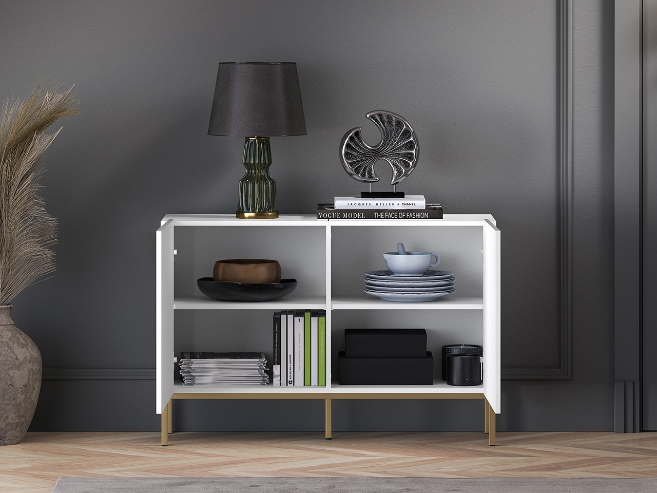 Spintelė CLARI, aukso pagrindas, 114x37x77 cm