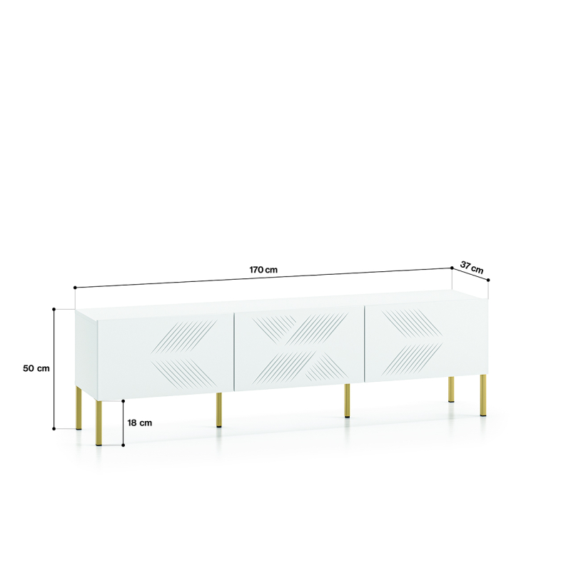 TV spintelė CLARI, aukso kojelės, 170x37x50 cm
