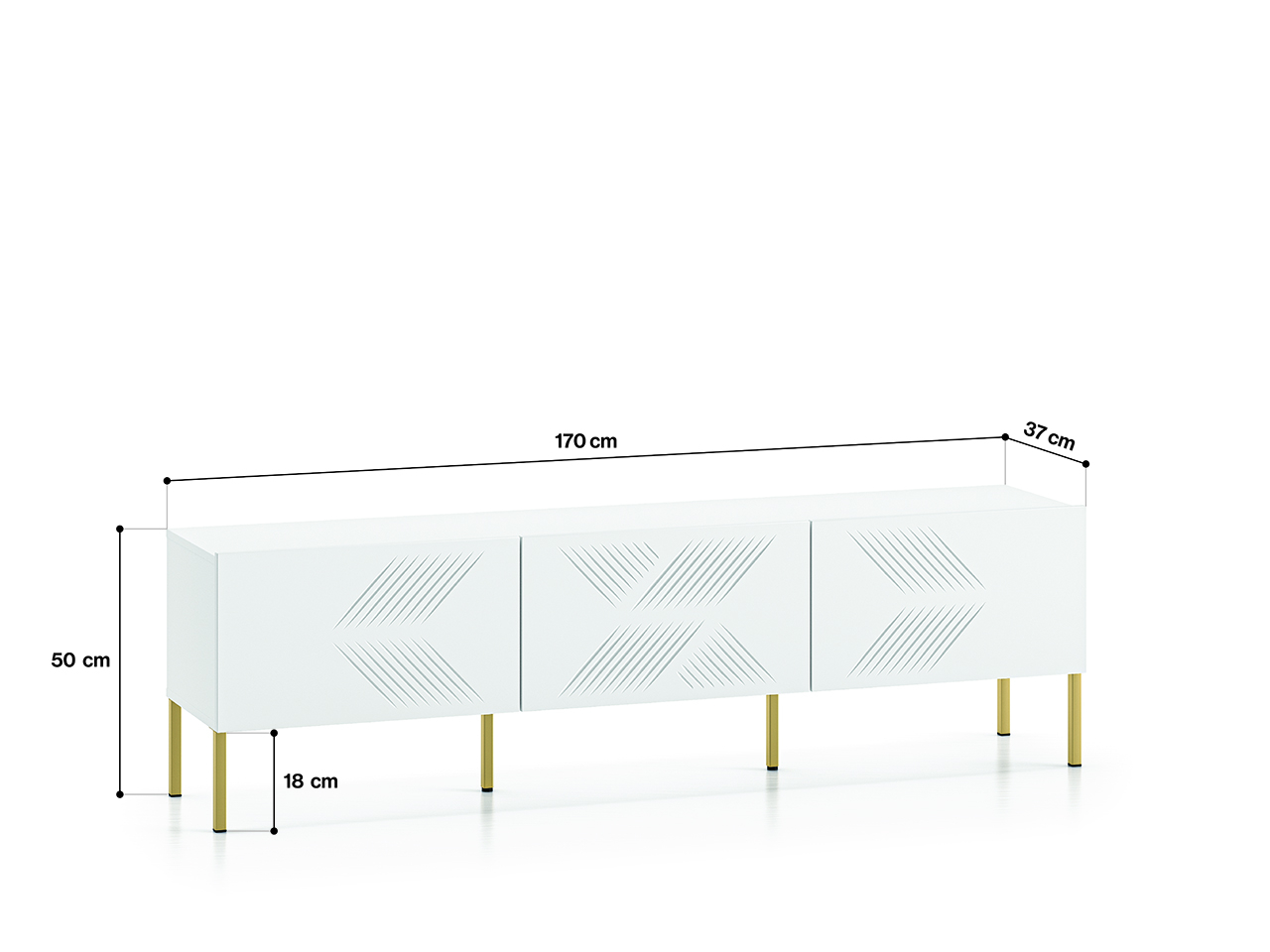 TV spintelė CLARI, aukso kojelės, 170x37x50 cm