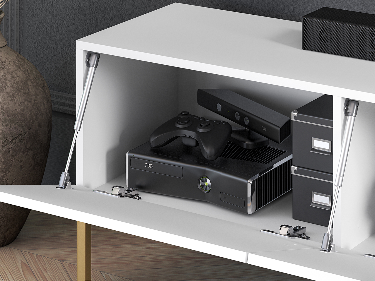 TV spintelė CLARI, aukso kojelės, 170x37x50 cm