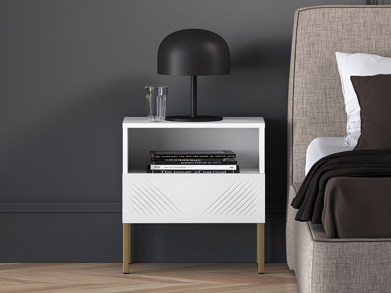 Naktinis staliukas CLARI, aukso kojelės, 50x34x53 cm