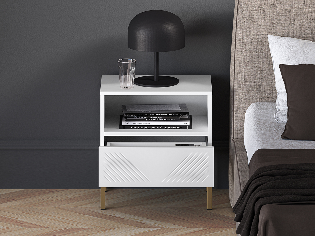 Naktinis staliukas CLARI, aukso kojelės, 50x34x53 cm