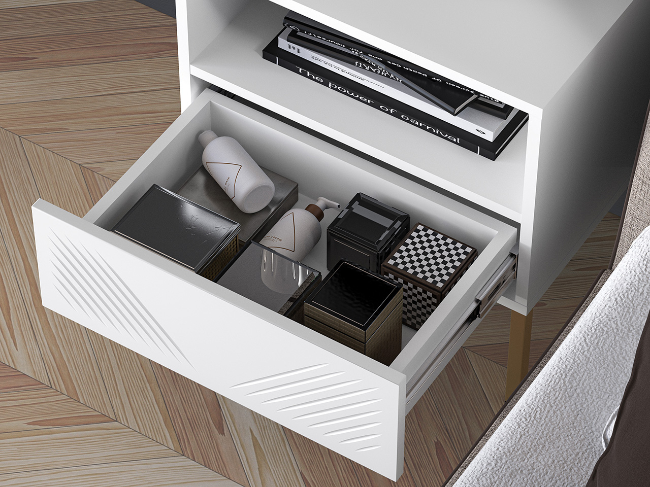 Naktinis staliukas CLARI, aukso kojelės, 50x34x53 cm