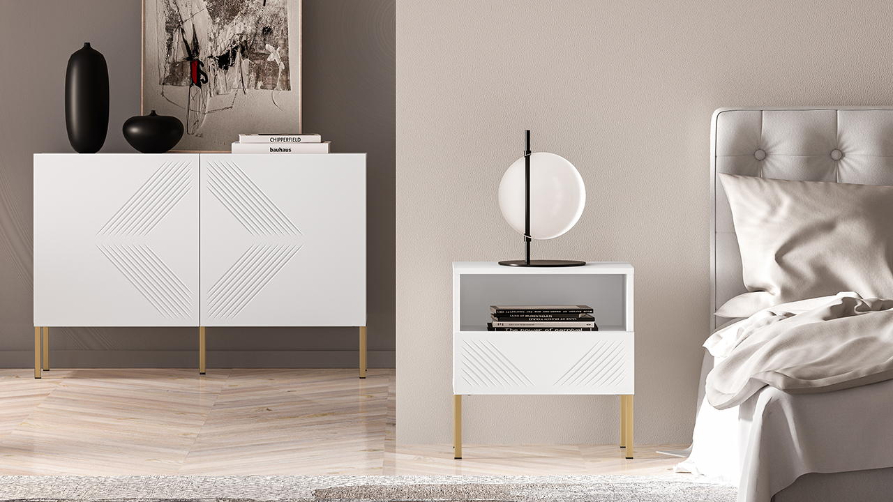 Naktinis staliukas CLARI, aukso kojelės, 50x34x53 cm