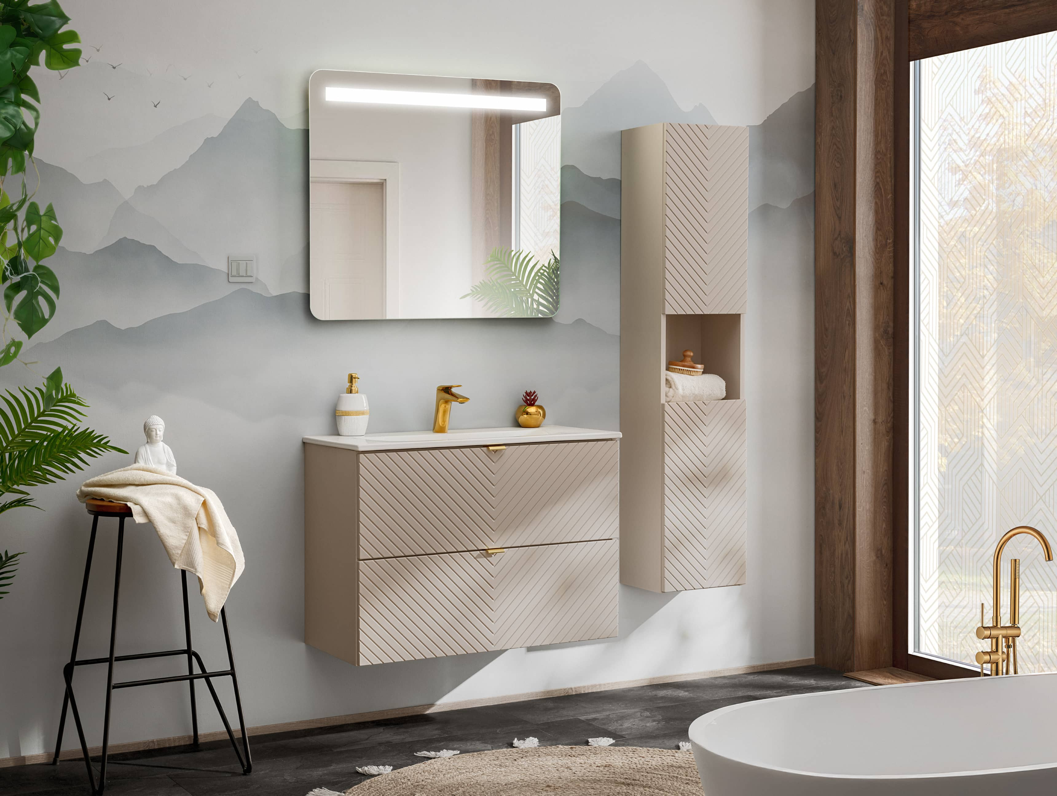 Pakabinama vonios spintelė su stalviršiumi 826 VIVO CASHMERE