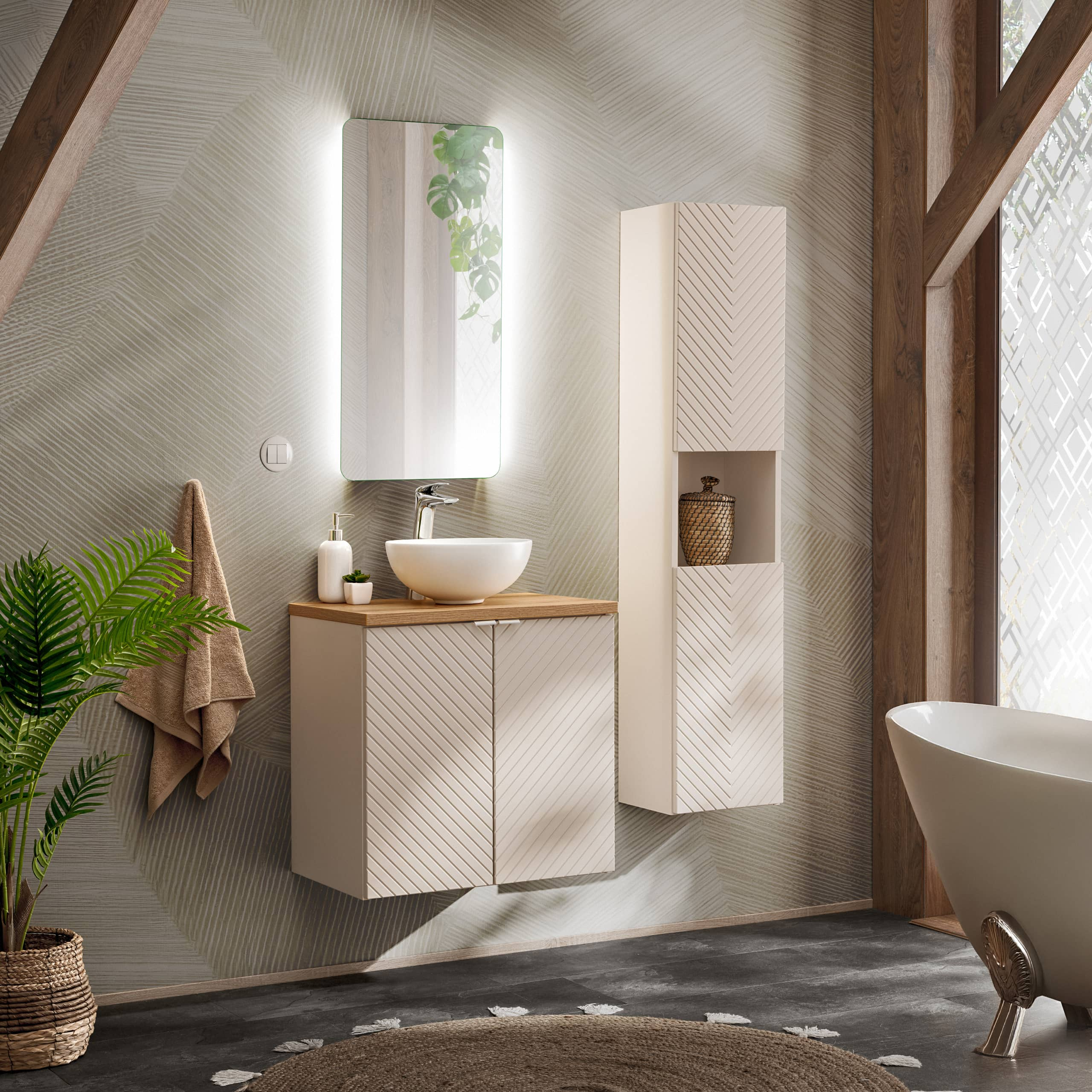 Pakabinama vonios spintelė su stalviršiumi 826D VIVO CASHMERE