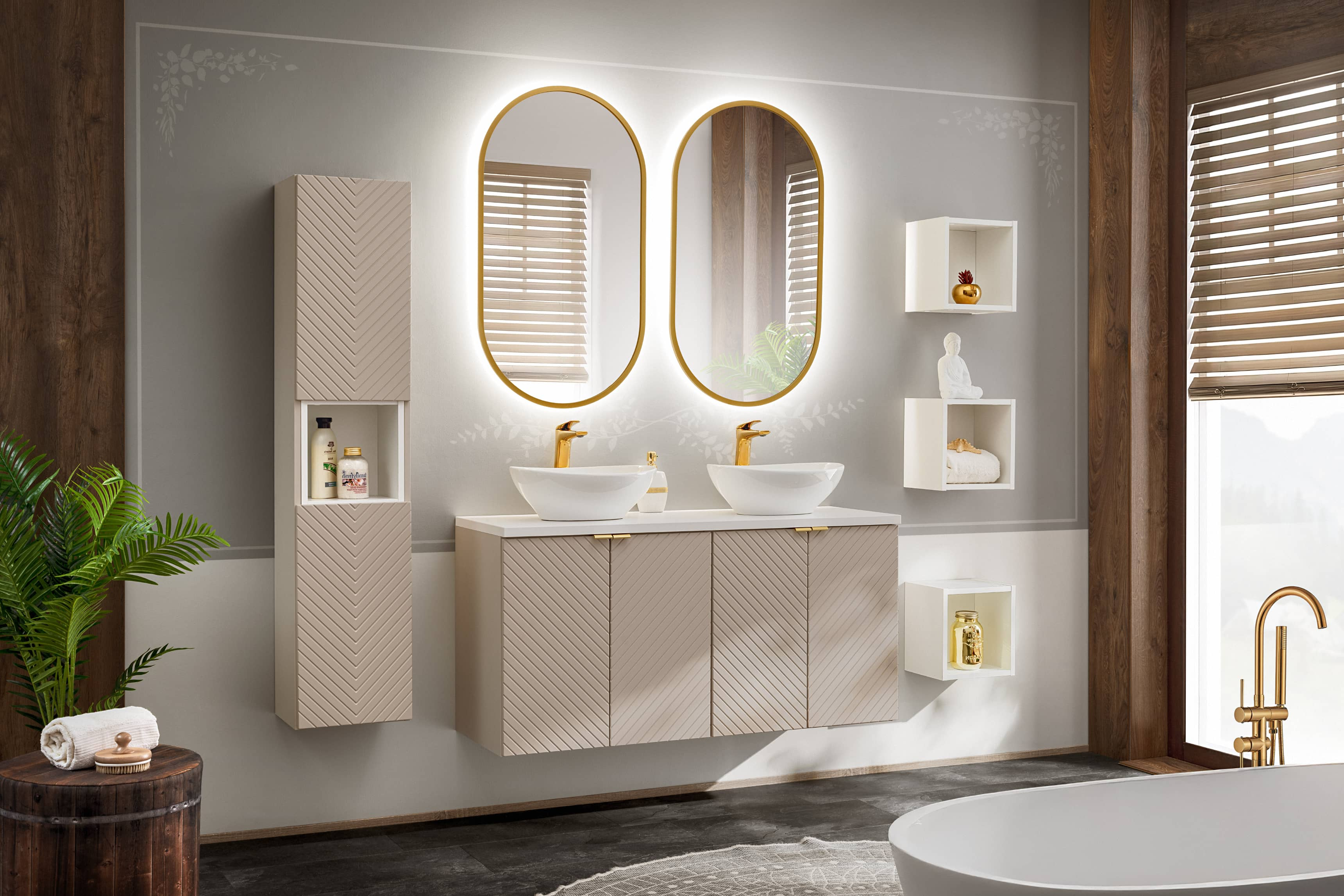 Pakabinama vonios spintelė su stalviršiumi 828A VIVO CASHMERE