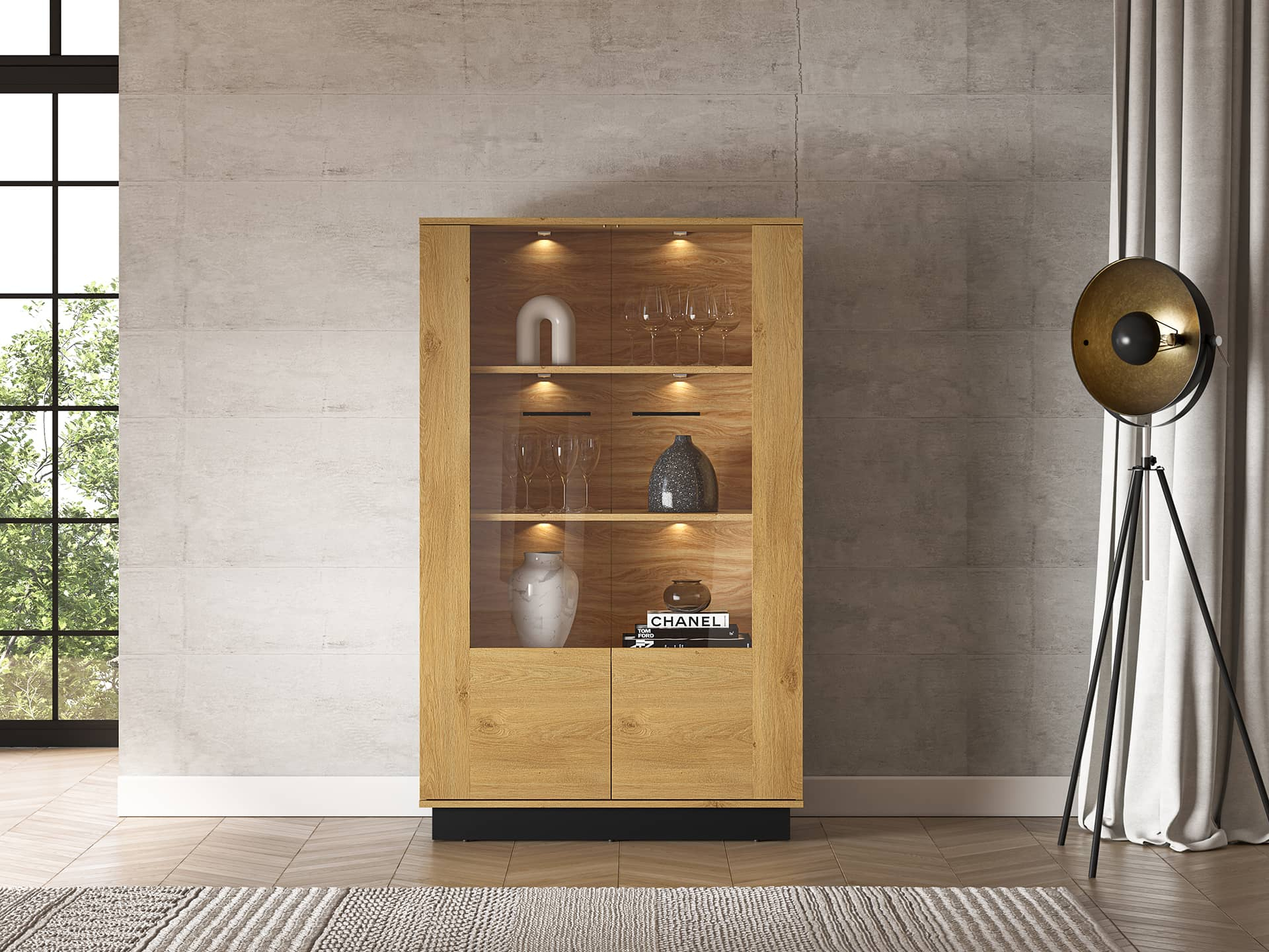 Dvidurė vitrina MODESA, 92x40x149 cm