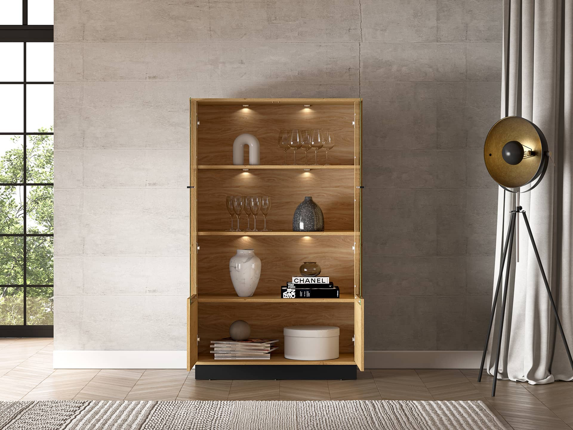 Dvidurė vitrina MODESA, 92x40x149 cm