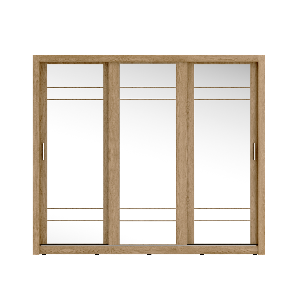 Trijų durų spinta su veidrodžiais APER, ąžuolo, 250x60x215 cm