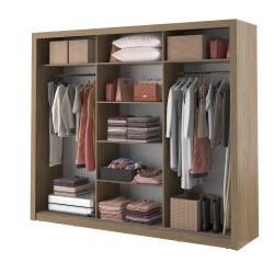 Trijų durų spinta su veidrodžiais APER, ąžuolo, 250x60x215 cm