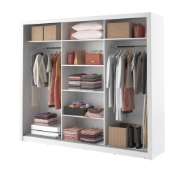 Trijų durų spinta su veidrodžiais APER, balta, 250x60x215 cm