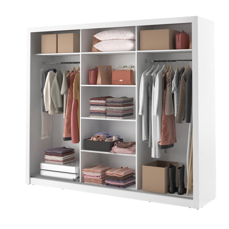 Trijų durų spinta su veidrodžiais APER, balta, 250x60x215 cm