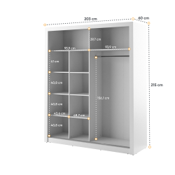 Dviejų durų spinta su veidrodžiais APER, balta, 203x60x215 cm