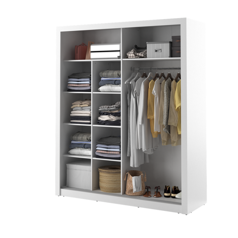 Dviejų durų spinta su veidrodžiais APER, balta, 203x60x215 cm