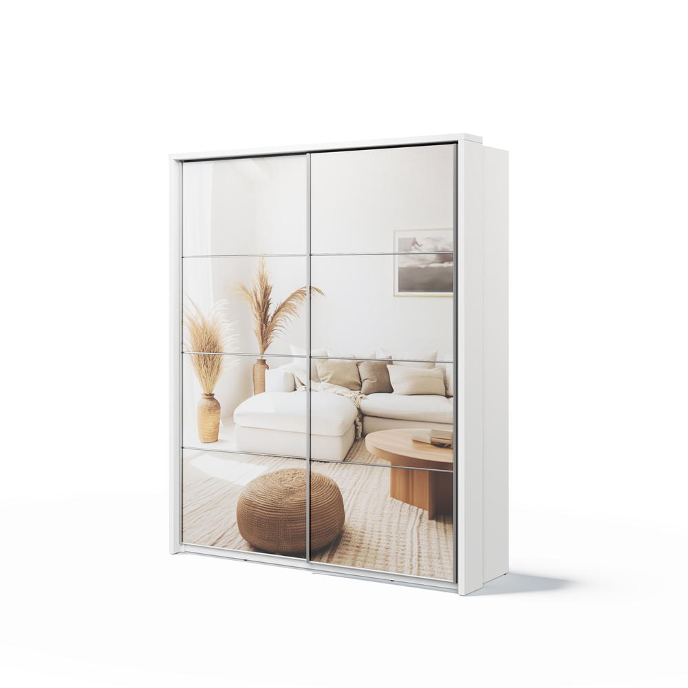 Dviejų durų spinta su veidrodžiais APER, balta, 180x57x218 cm