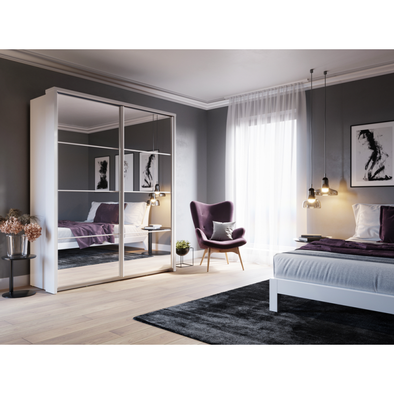 Dviejų durų spinta su veidrodžiais APER, balta, 180x57x218 cm