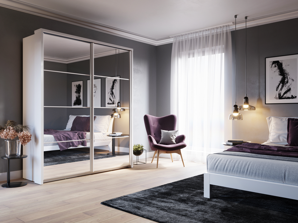 Dviejų durų spinta su veidrodžiais APER, balta, 180x57x218 cm