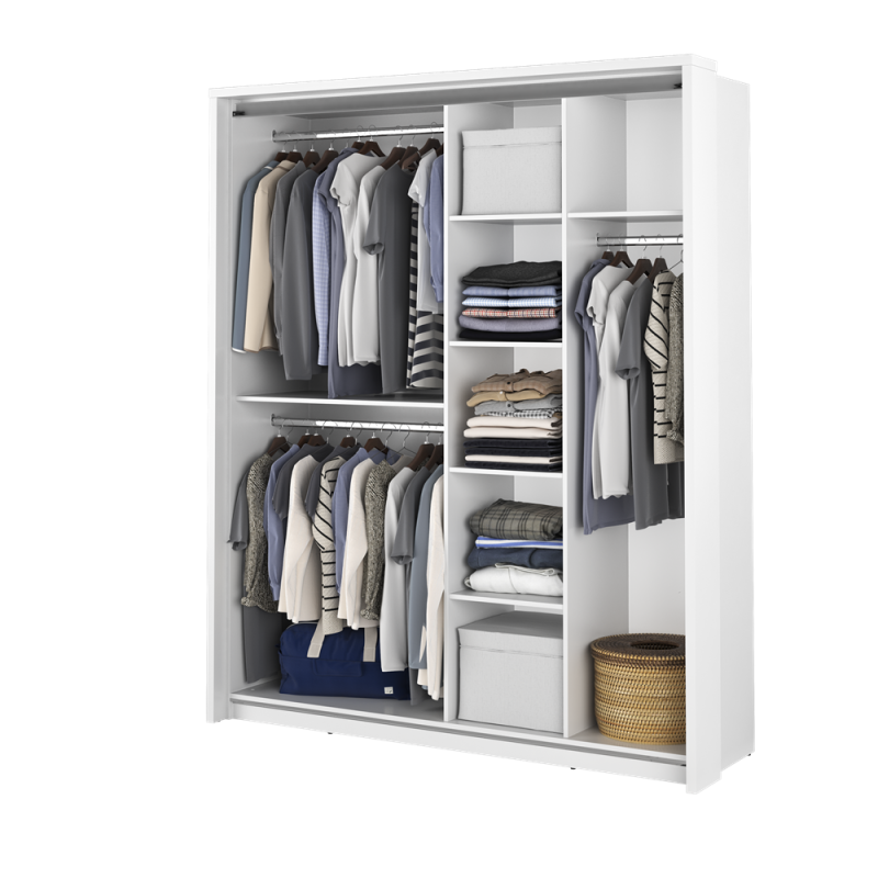 Dviejų durų spinta su veidrodžiais APER, balta, 180x57x218 cm