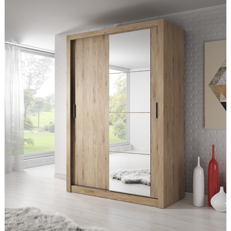 Dviejų durų spinta su veidrodžiu APER, ąžuolo, 150x60x215 cm