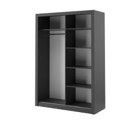 Dviejų durų spinta su veidrodžiu APER, juoda, 150x60x215 cm