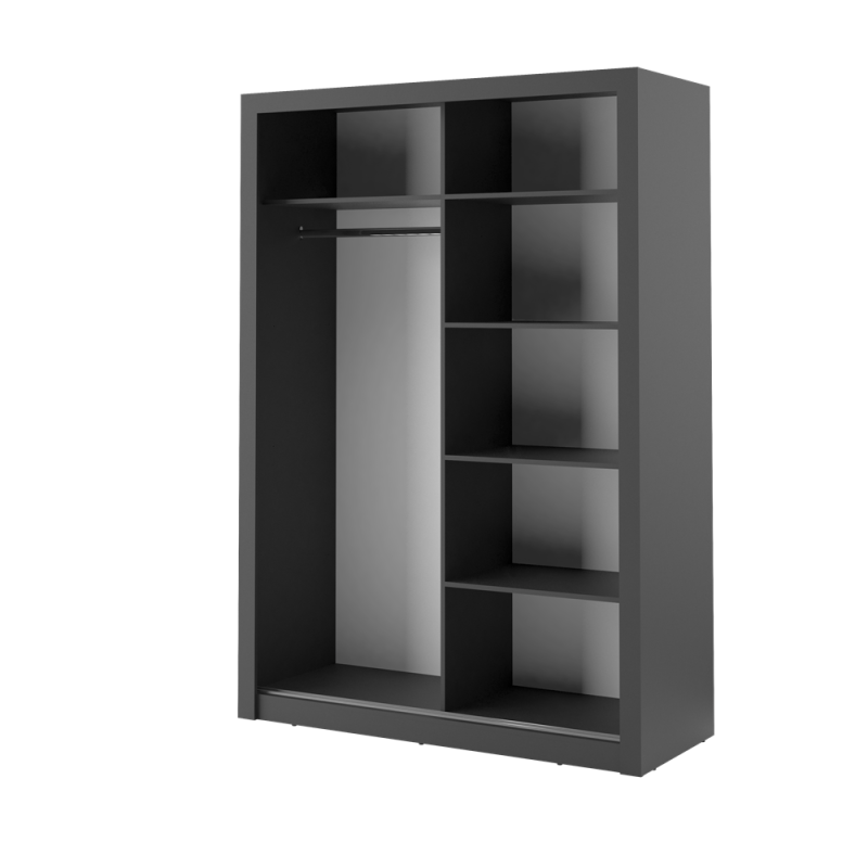 Dviejų durų spinta su veidrodžiu APER, juoda, 150x60x215 cm