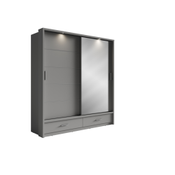 Dvidurė spinta su veidrodžiu ART, pilka, 200x63x215 cm