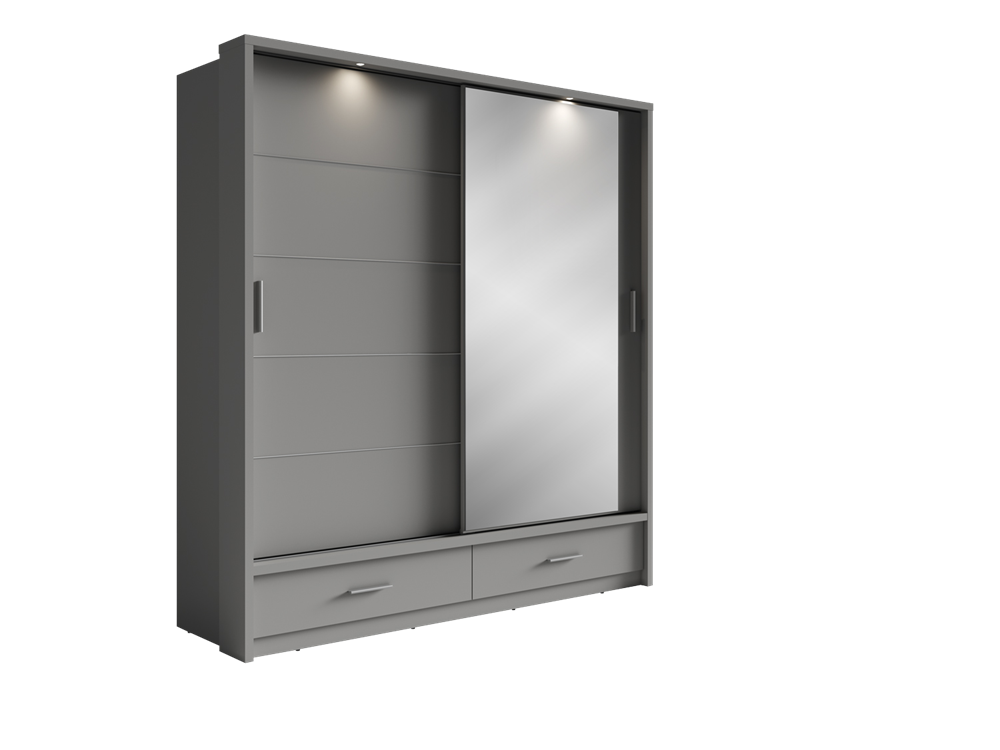 Dvidurė spinta su veidrodžiu ART, pilka, 200x63x215 cm