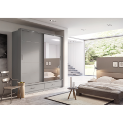 Dvidurė spinta su veidrodžiu ART, pilka, 200x63x215 cm