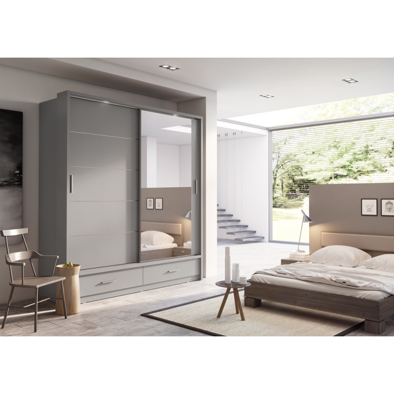 Dvidurė spinta su veidrodžiu ART, pilka, 200x63x215 cm