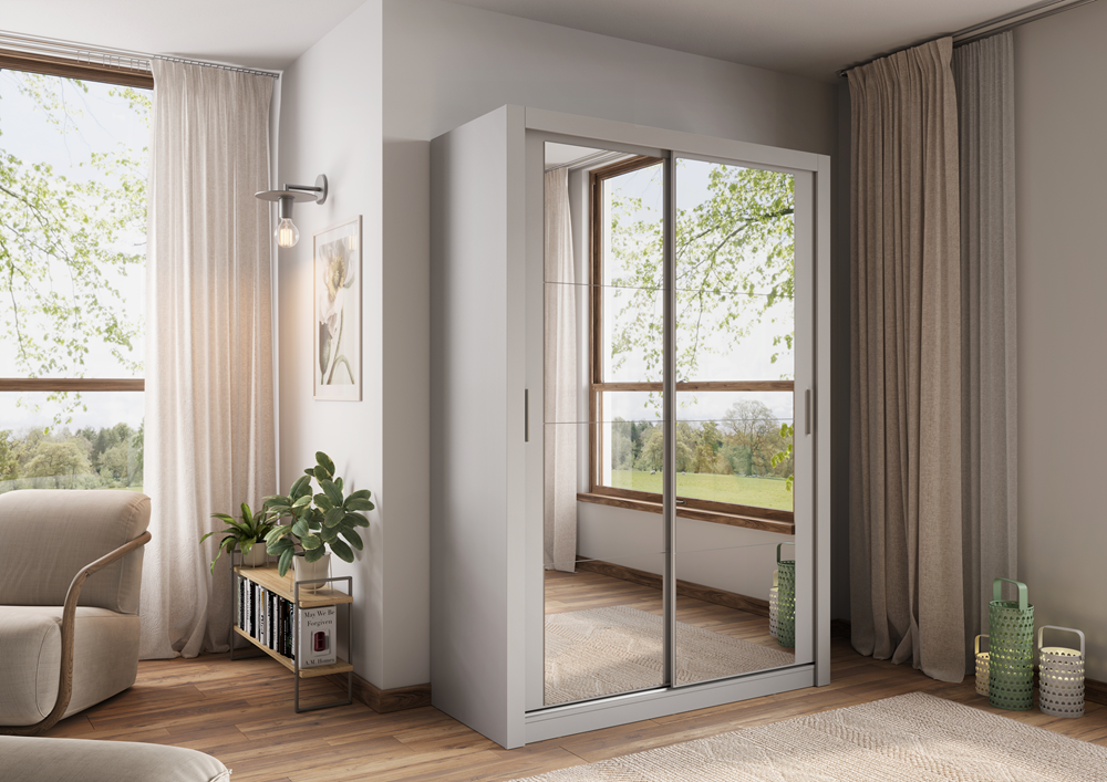 Dvidurė spinta su veidrodžiais ART, pilka, 150x60x215 cm