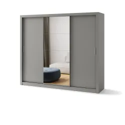Trijų durų spinta su veidrodžiu TIVOL, pilka, 250x60x215 cm